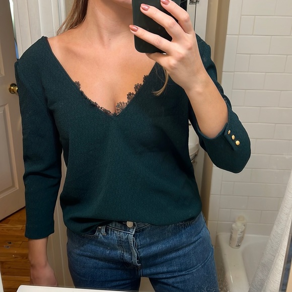 Sezane Adele blouse, forest green, size 38 (small) - Picture 5 of 5